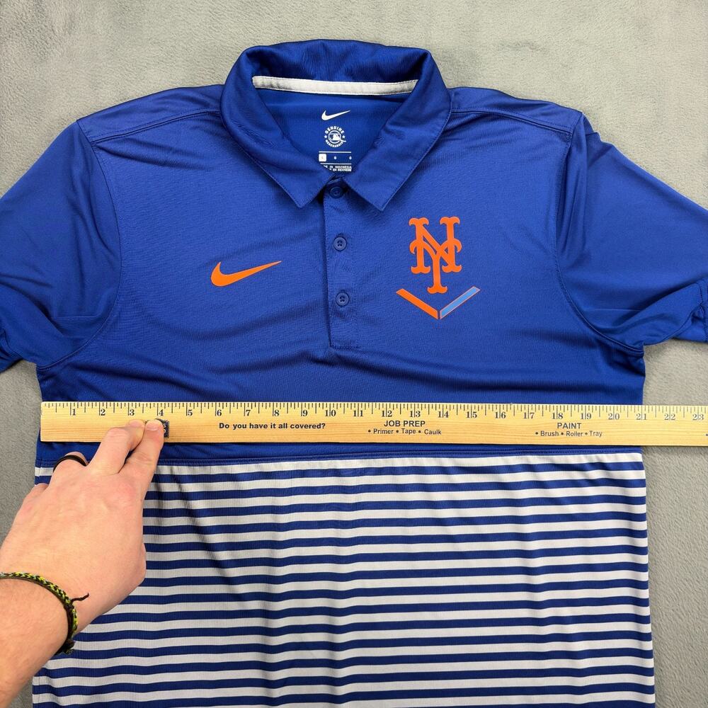 Nike NY Mets Polo Shirt Men's Large Blue Striped Performance Baseball Golfing - Picture 6 of 8